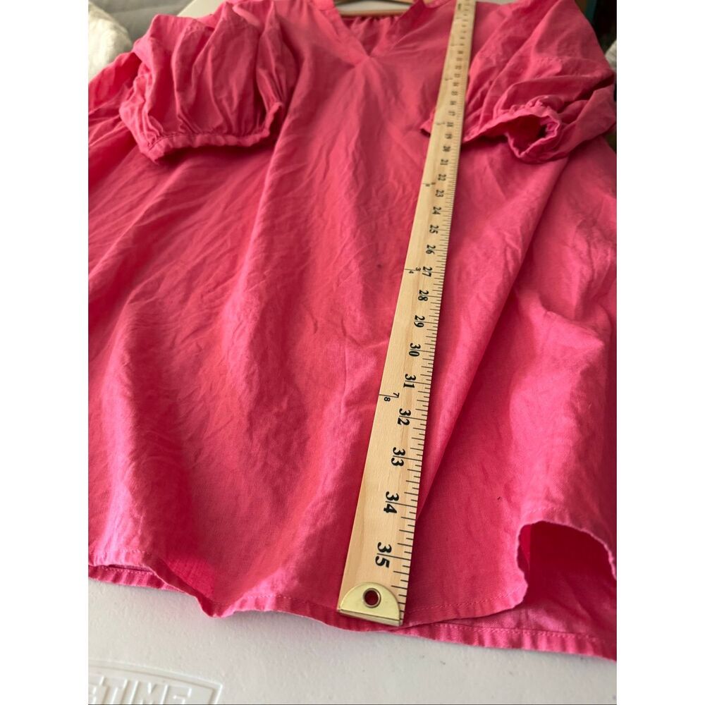 H&M Linen Blend Pink V-Neck Balloon Sleeve Tunic Dress Women’s XL - Picture 7 of 11